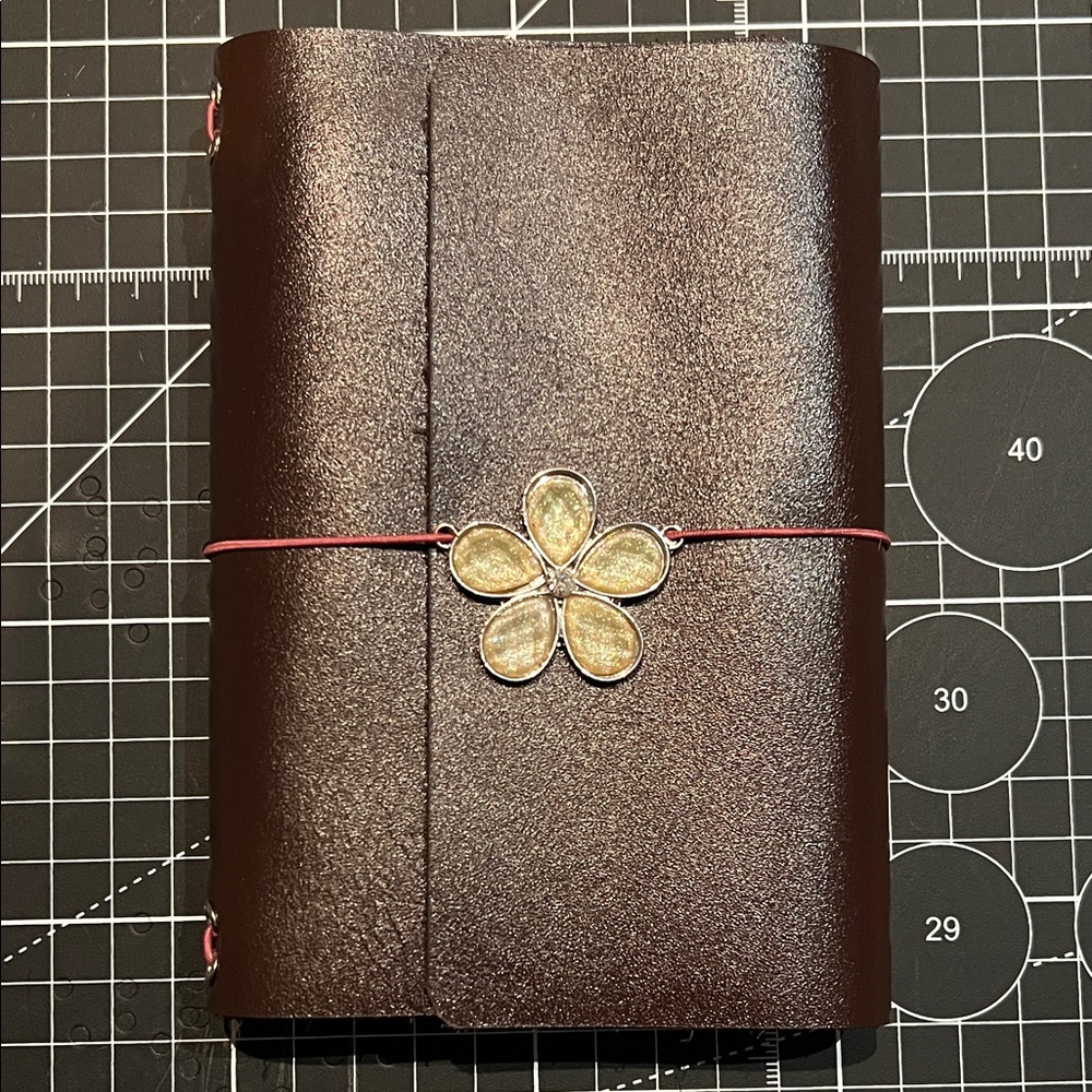 Brown Leather trifold travellers Journal with Flower Charm